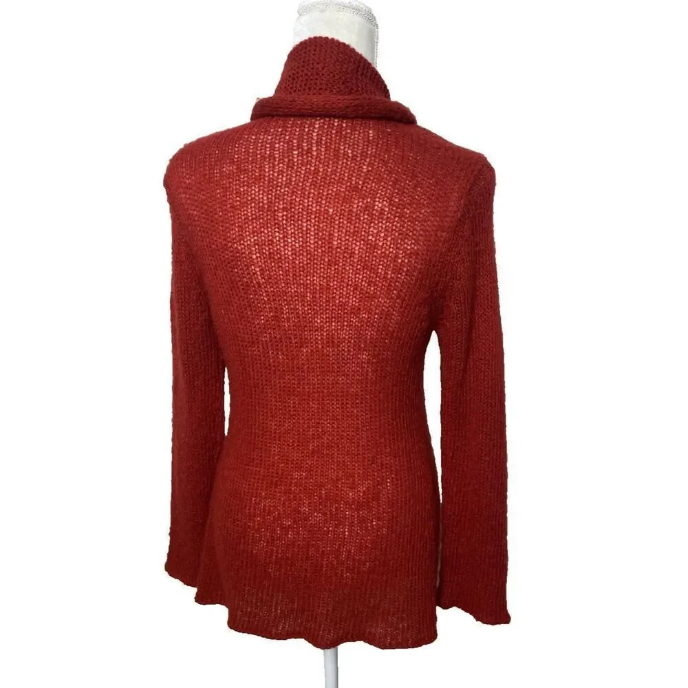 Wooden Ships Cardigan Sweater Womens S M Red Wool Mohair Open Long Sleeve